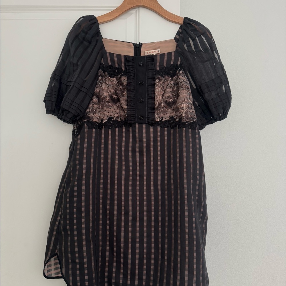 Jorya women’s black puff sleeve lace detail babydoll goth style dress size 4
